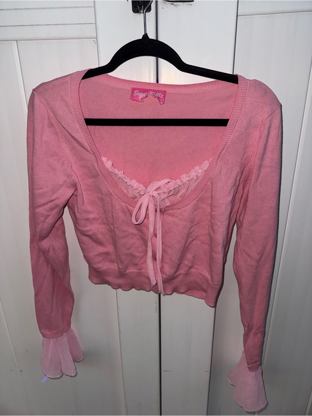 Sugar Thrillz/ Dolls Kill Baby Pink Long Sleeve Crop Top